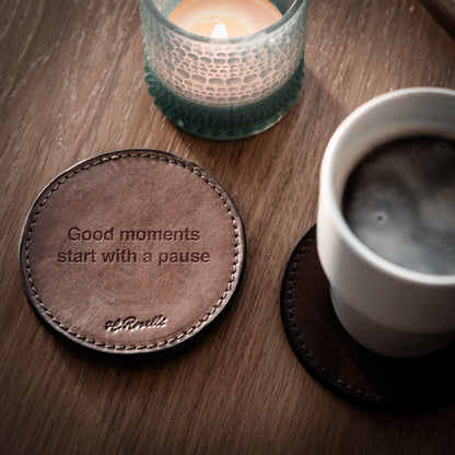 Pack of four handmade Finnish leather coasters. Free engraving included. 